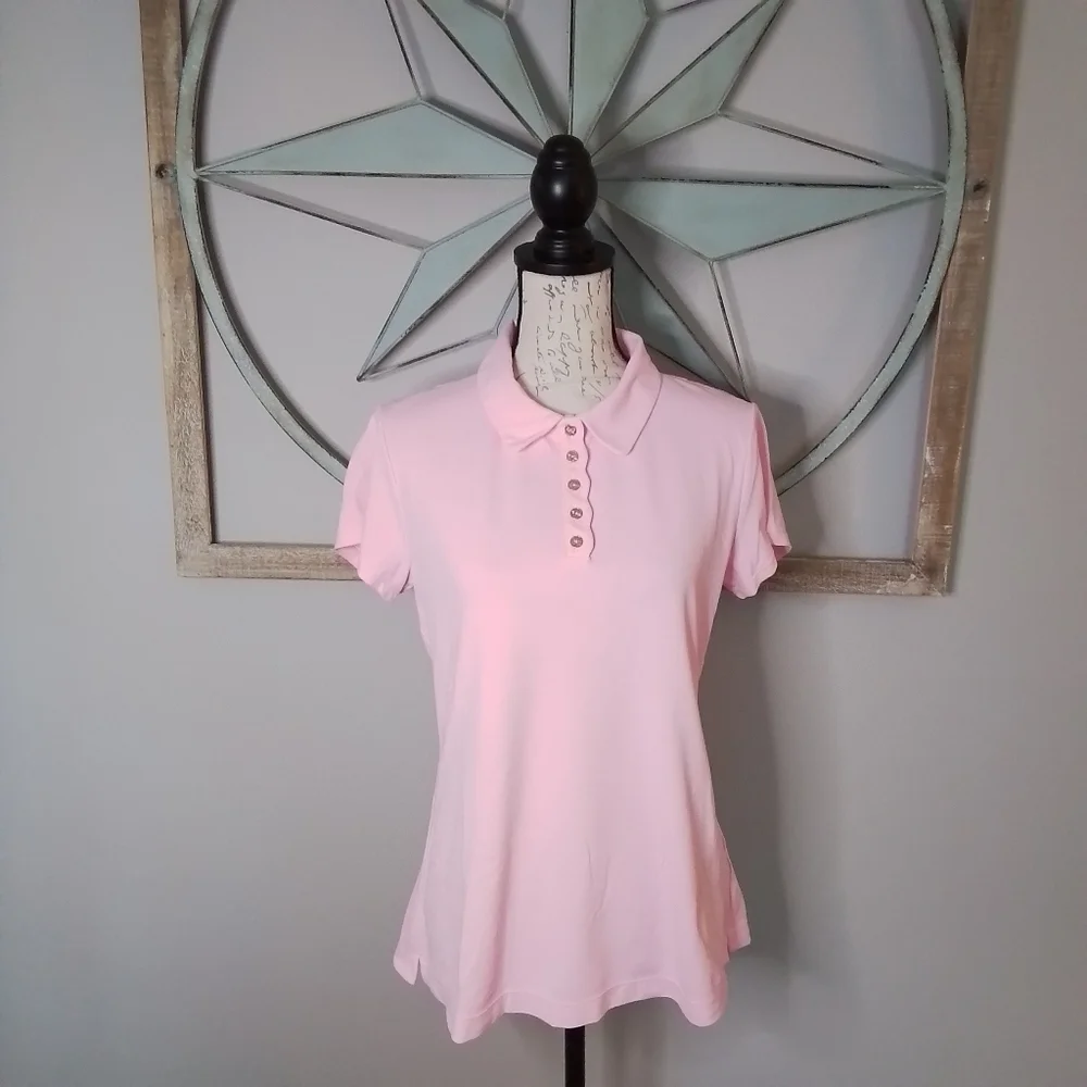 Lilly Pulitzer Luxletic Frida Scallop Polo Conch Shell Pink - L - Picture 7 of 16